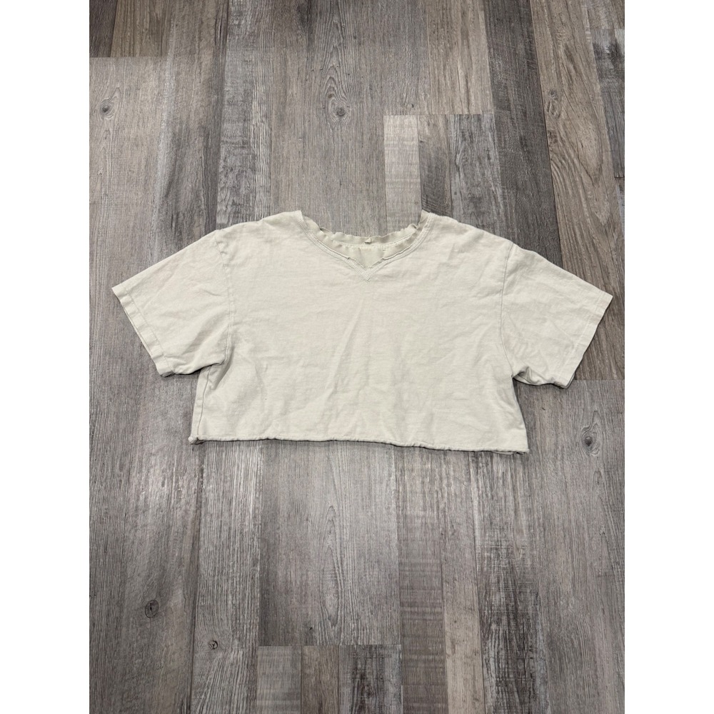 Joah Brown Off white Cotton Cropped Short Sleeve T-Shirt One Size